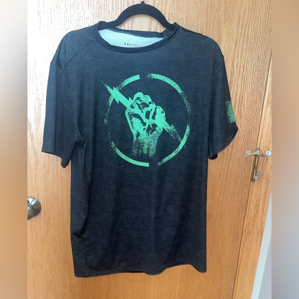 Under Armour HeatGear Combine Compression T-Shirt Gray/Green Bolt Fist 3XL